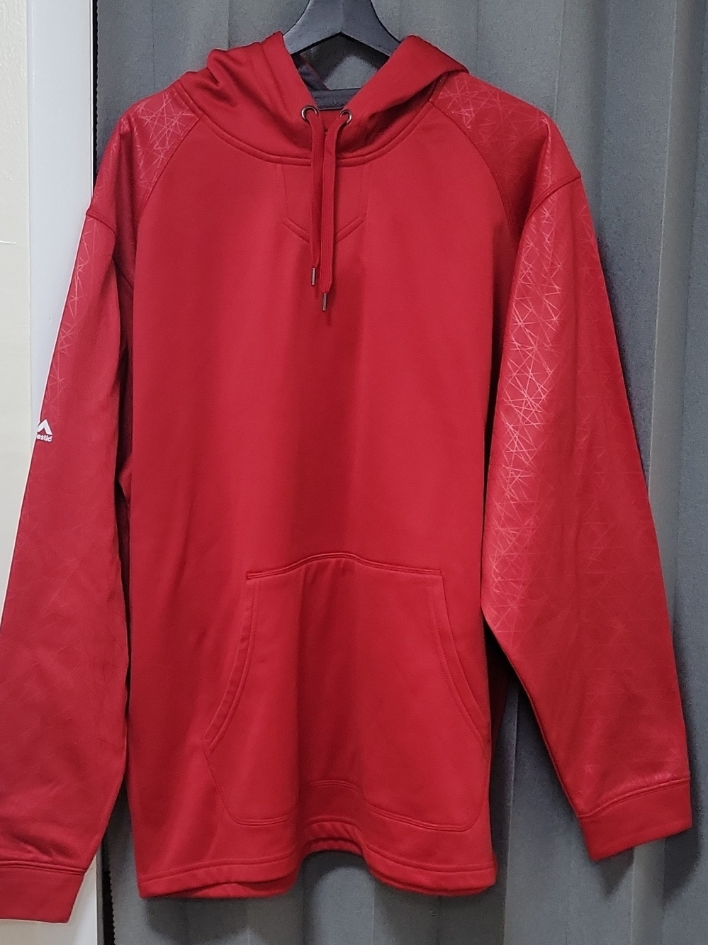 Majestic Red Pullover Hoodie with Patterned Sleeves